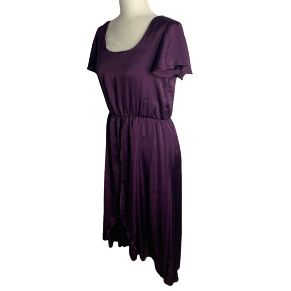 Vintage Jody High Low Hem Dress M Purple Short Sleeve Elastic Waist Scoop Neck - Picture 5 of 6